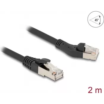 DeLOCK RJ45 Cat.8.1 S/FTP tinklo kabelis 45° kairysis kampinis 2 m juodas