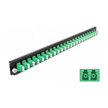 Priekinis skydelis su 24 LC Duplex prievadais DeLOCK 19 colių, 1U, žalias