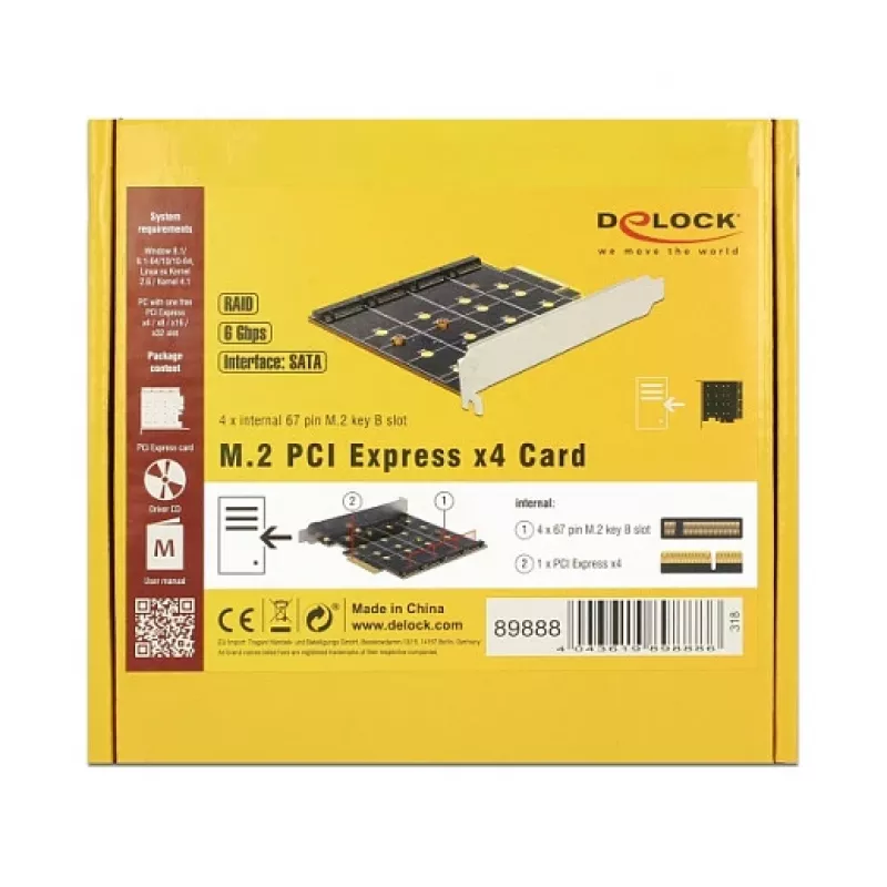 PCIe sąsajos plokštė DeLOCK 89888, 4x M.2 SATA