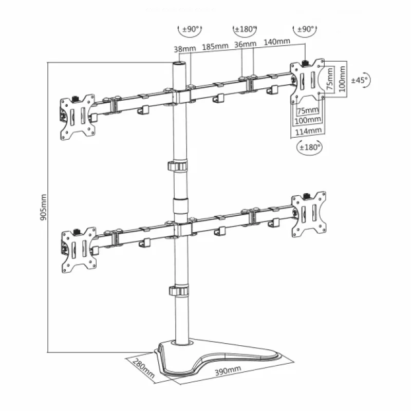 Stalinis laikiklis keturiems monitoriams Sbox LCD-F048 (13-32 colių / 4x8 kg / VESA 100x100)