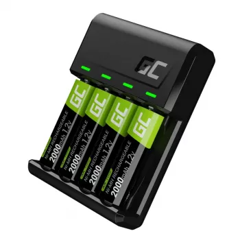 Green Cell GC VitalCharger įkroviklis su 4× AA 2000 mAh NiMH baterijomis