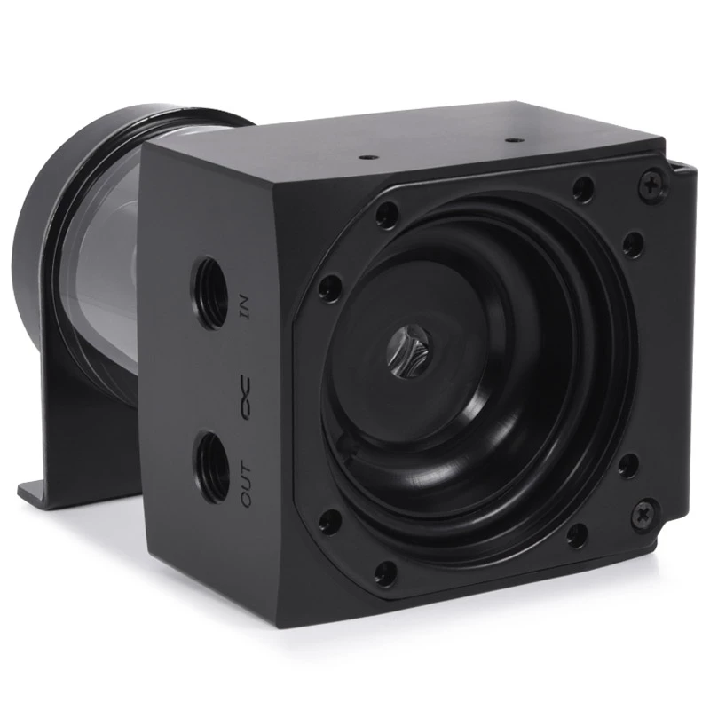 Alphacool Core rezervuaras 1022162 (MPN 15393) – permatomas akrilas su juodu acetaliniu dangčiu, 76,5 mm