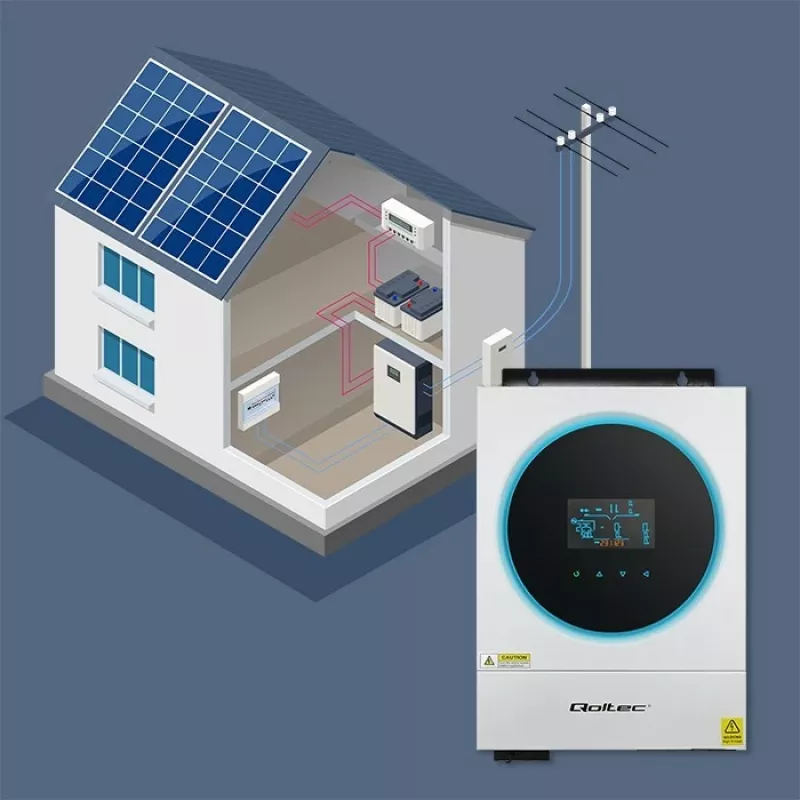 Qoltec hibridinis inverteris saulės sistemoms Off-Grid 4kVA 4kW 120A MPPT LCD Wi-Fi BMS Sinus