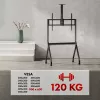 Pakraunamas TV stovas MACLEAN MC-114 B, skirtas 55–100 colių ekranams, maks. apkrova 120 kg, VESA 200x200–900x600, aukštis 115–152 cm, juodas, su lentyna