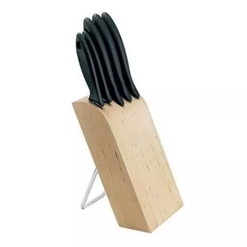Fiskars medinis peilių blokas su 5 peiliais