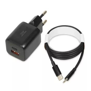 Išorinis tinklo maitinimo adapteris IBOX ILUC42B 12V 2A, 33W, USB-A + USB-C PD3.0, QuickCharge 3.0, universalus