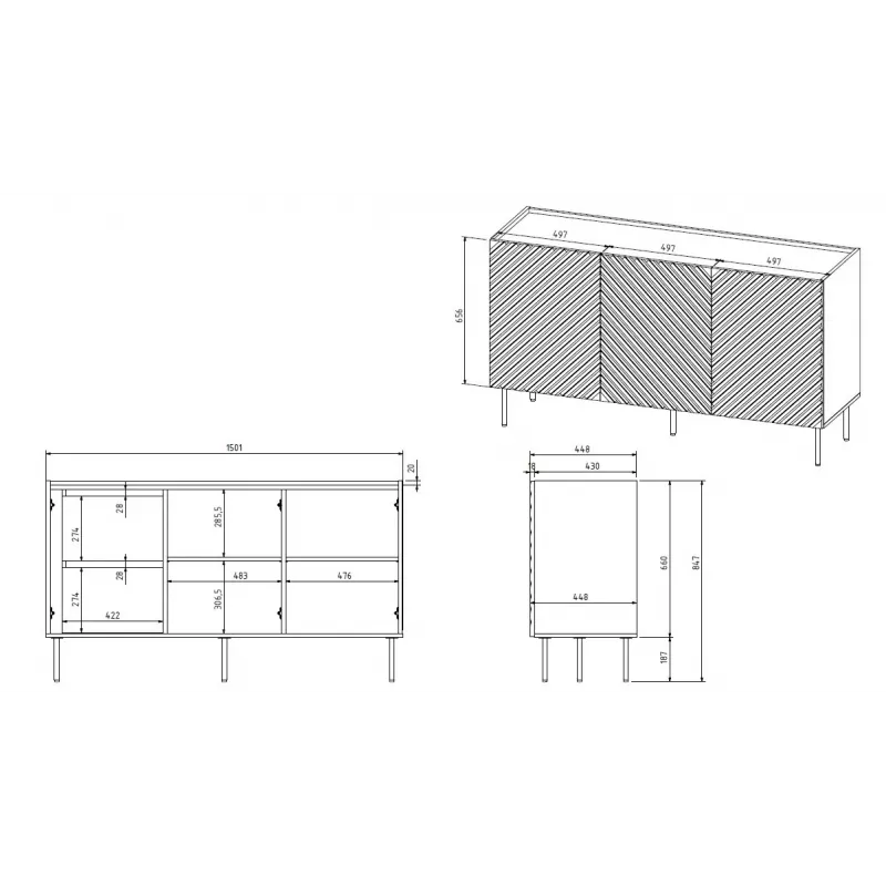 3D2SZ ONDA komoda 150x45x85 juodas