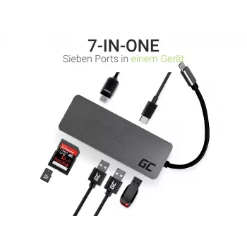 Green Cell AK50 - USB 3.2 Gen 1 (3.1 Gen 1) Type-C - USB 2.0 - USB 3.2 Gen 1 (3.1 Gen 1) Type-A - USB 3.2 Gen 1 (3.1 Gen 1) Type-C - MicroSD (TransFlash) - SD - Sidabrinis - Apple MacBook