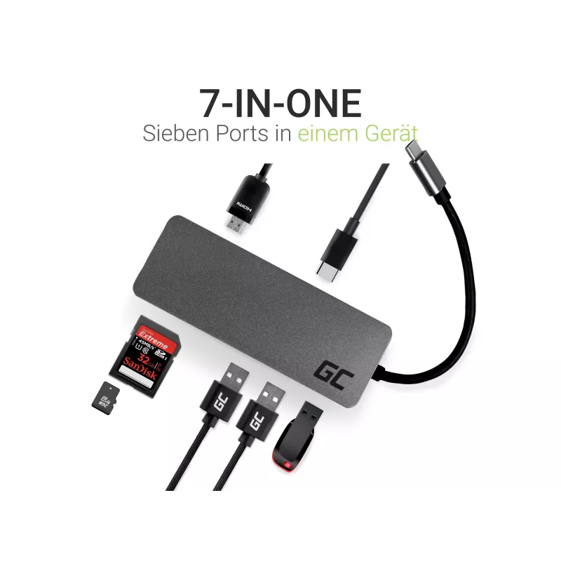 Green Cell AK50 - USB 3.2 Gen 1 (3.1 Gen 1) Type-C - USB 2.0 - USB 3.2 Gen 1 (3.1 Gen 1) Type-A - USB 3.2 Gen 1 (3.1 Gen 1) Type-C - MicroSD (TransFlash) - SD - Sidabrinis - Apple MacBook