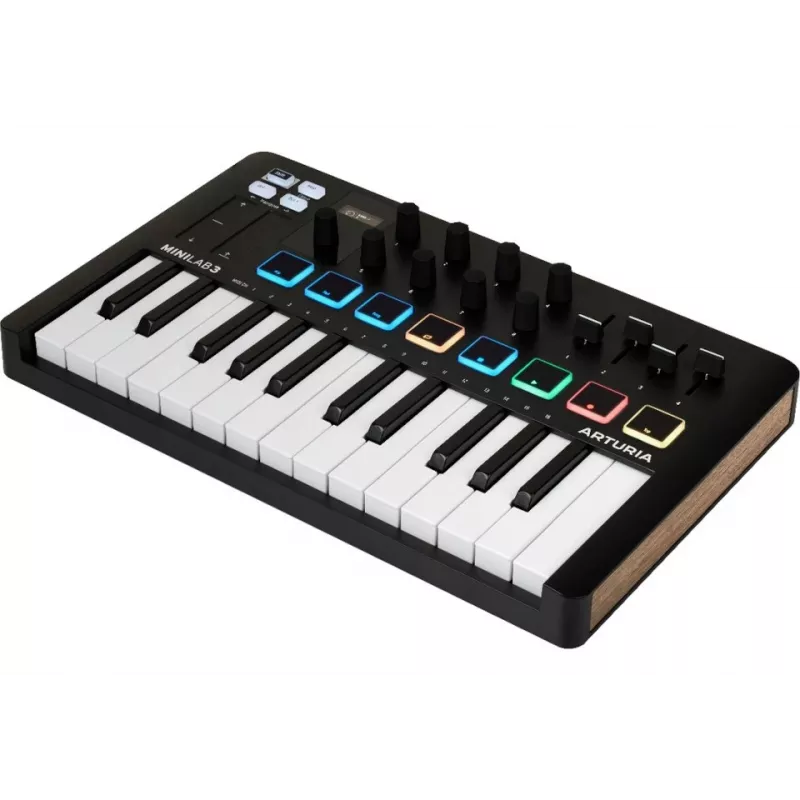 MIDI valdiklis ARTURIA MiniLab 3 – 25 klavišų kompaktiška USB klaviatūra su MIDI Out ir daugiaspalviais šviečiančiais pad'ais