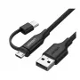 USB-A į Micro USB ir USB-C laidas UGREEN 1 m Juodas – dviejų jungčių įkrovimo ir duomenų laidas