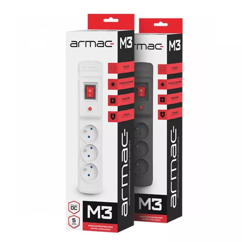 Ilgintuvas ARMAC Multi M3 su 3 kištukiniais lizdais ir 5 m laidu, pilkas