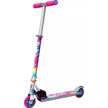 Vaikiškas paspirtukas Razor A Tie-Dye – aliuminis sulankstomas 2 ratų paspirtukas, reguliuojamas vairas, ABEC-5, maks. apkrova 65 kg