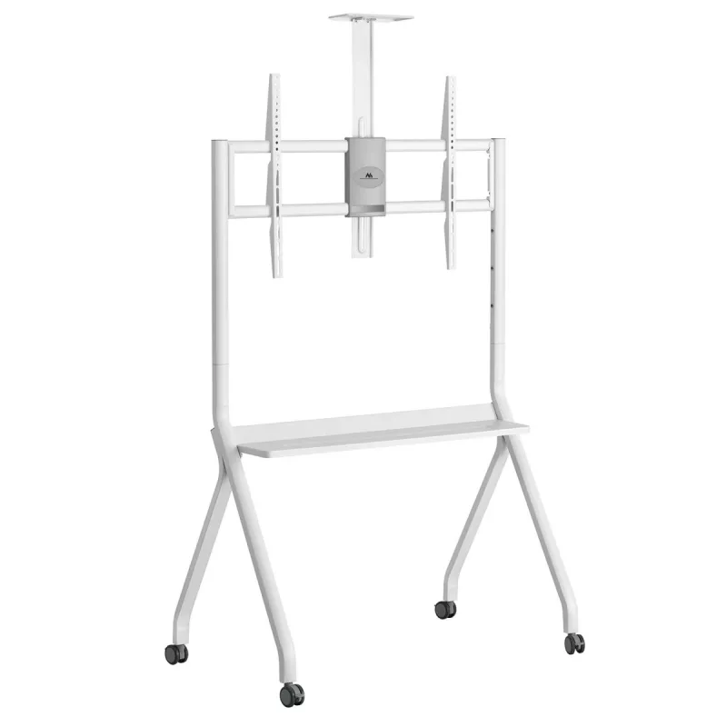 Grindinis TV stovas MACLEAN MC-114 W ekranams nuo 55 iki 100 colių, baltas, VESA iki 900x600, max apkrova 120 kg, aukštis 115–152 cm, lentyna
