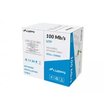 Tinklo kabelis LANBERG LCU5-10CC-0305-G U/UTP Cat5e 305 m žalias, 24 AWG, CCA, PVC apvalkalas