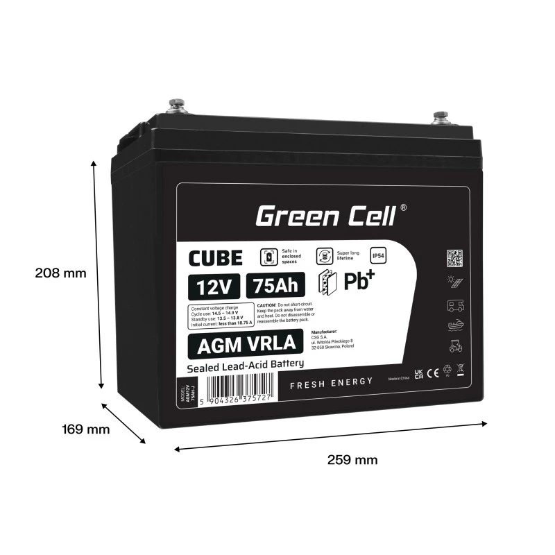 Baterija AGM VRLA 12V 75Ah IP54