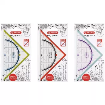 Triangulinė liniuotė Herlitz 11367950 16 cm, plastikinė, mėlyna/raudona/permatoma/geltona