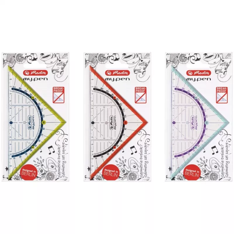 Triangulinė liniuotė Herlitz 11367950 16 cm, plastikinė, mėlyna/raudona/permatoma/geltona