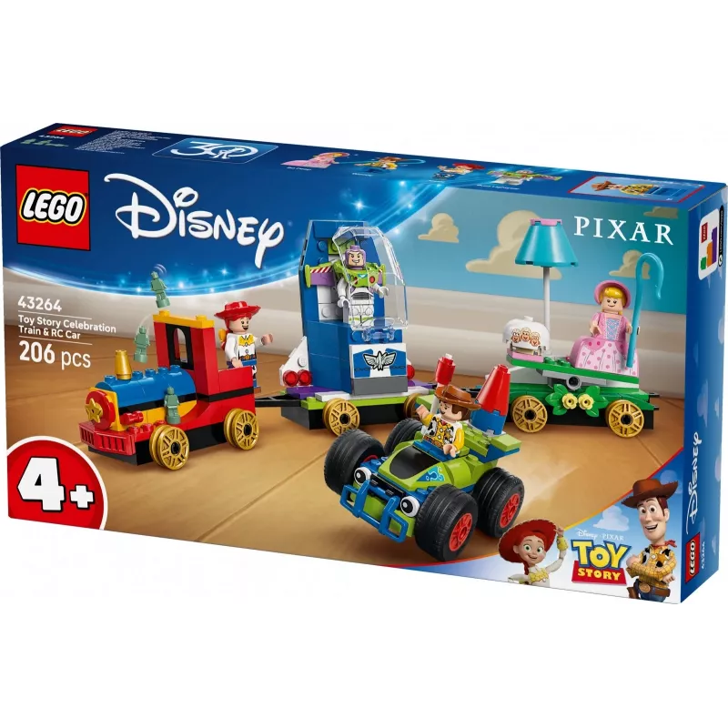 LEGO Disney Toy Story šventinis traukinys ir RC automobilis 43264 – 206 dalių, 4 minifigūrėlės, 4+ metai