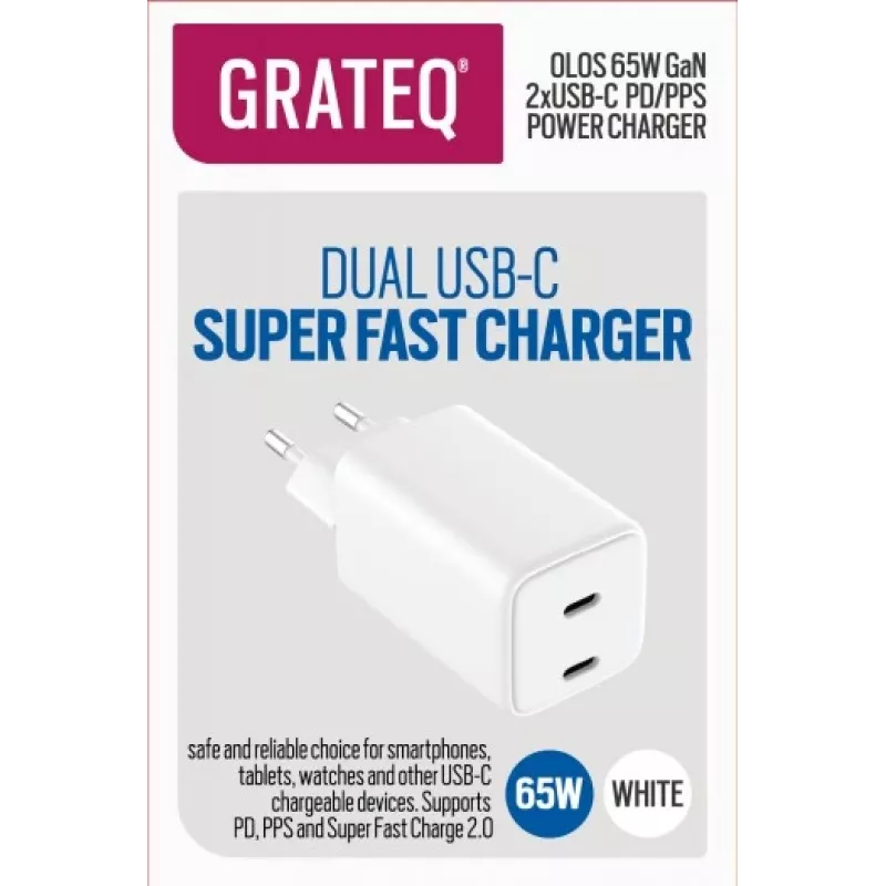 GRATEQ OLOS PD/PPS 2xUSB-C 65W greitas įkroviklis 35W