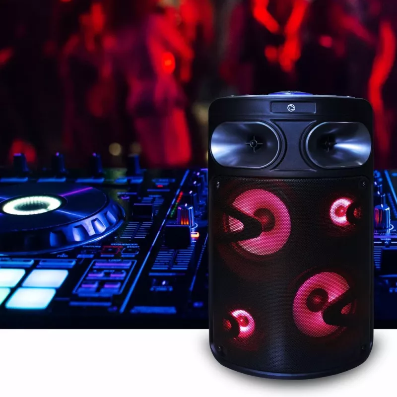 Nešiojamas Bluetooth karaoke garsiakalbis MANTA SPK0803B140 140W, su baterija, MIC/USB/microSD, FM, ekvalaizeriu, ratukais
