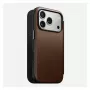 Odininis dėklas su atvartu Nomad Modern Leather Folio, skirtas iPhone 17 Pro, rudos spalvos, tinka 6,3 colio (16 cm) ekranui, 4 kortelių kišenės