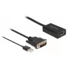 Delock adapterio laidas DVI-D, USB (tik maitinimas) (M) į DisplayPort (M) - DisplayPort 1.2 - 50 cm - Palaiko 4K 30 Hz - Juoda (63189)
