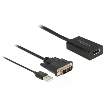 Delock adapterio laidas DVI-D, USB (tik maitinimas) (M) į DisplayPort (M) - DisplayPort 1.2 - 50 cm - Palaiko 4K 30 Hz - Juoda (63189)