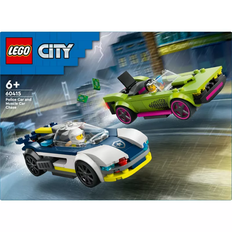 LEGO City policijos automobilio ir raketinio automobilio gaudynės 60415 – 213 dalių, 2 minifigūrėlės, nuo 6 metų