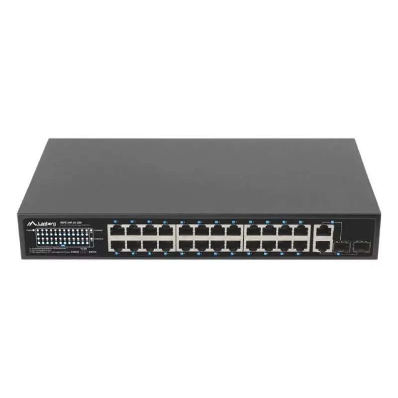Nevaldomas Gigabit Ethernet komutatorius Lanberg RSFE-24P-2C-250 su 24 PoE+ prievadais