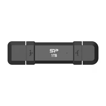 USB atmintukas Silicon Power DS72 1 TB, USB 3.2 Gen 2 Type-A / Type-C, aliuminio-gumos dėklas, juodas