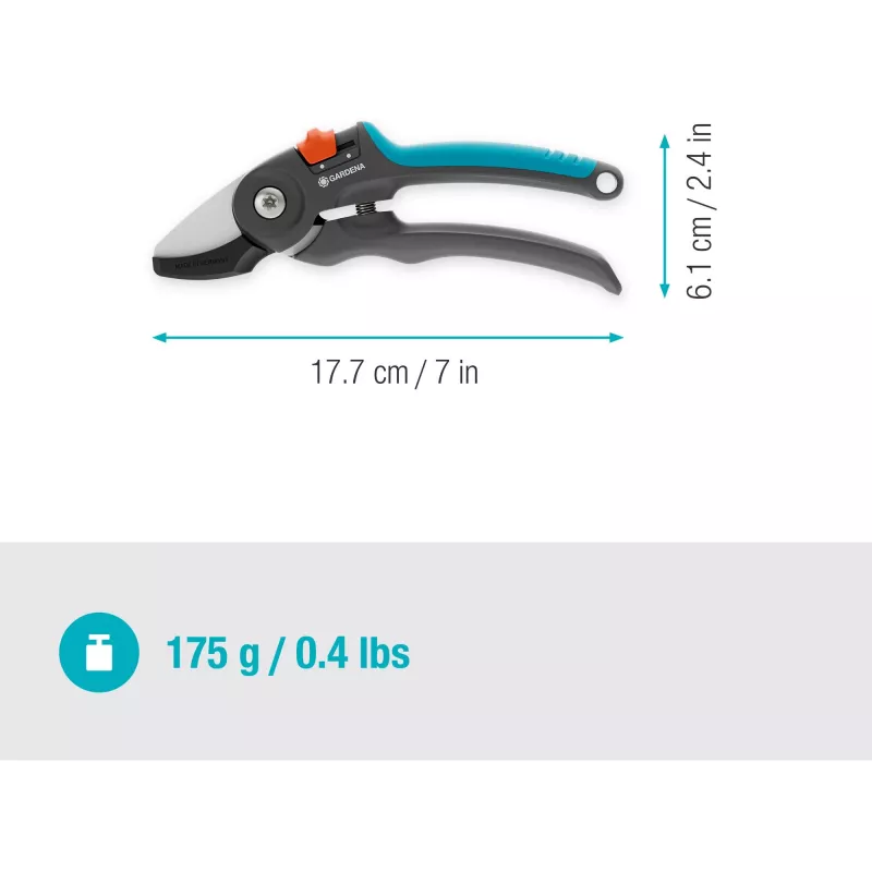 Genėjimo žirklės GARDENA PremiumCut 12240-20 priekalas sausai medienai, pilka/turquoise