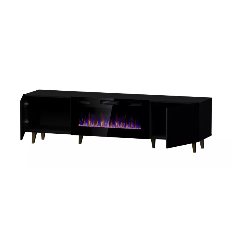 TV spintelė Cama Meble PAFOS EF su elektriniu židiniu 180x42x49 cm, juoda matinė, 2 durys, 1400–1600 W
