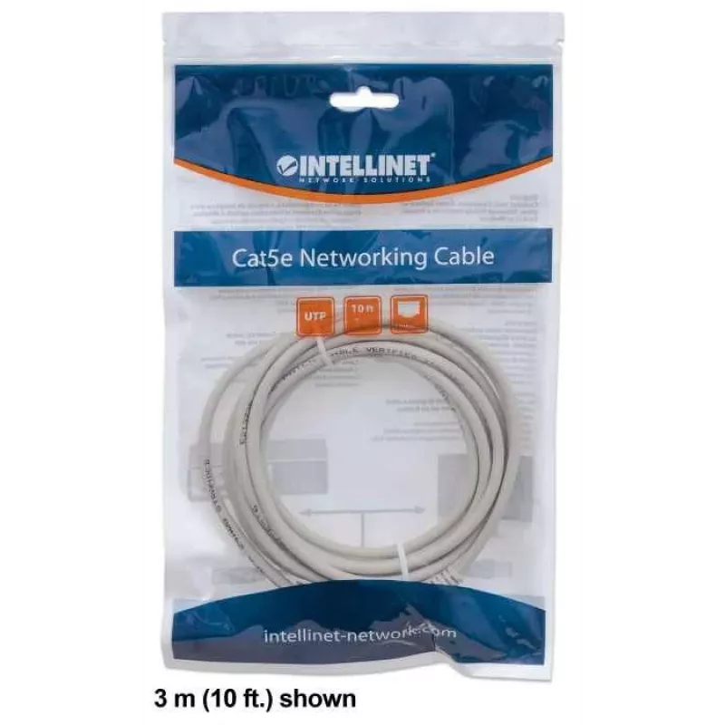 Intellinet tinklo jungiamasis kabelis, Cat6, 0,5 m, pilka, CCA, U/UTP, PVC, RJ45, paauksuoti kontaktai, be užkliuvimo, su apsauginiu gaubtu, viso gyvenimo garantija