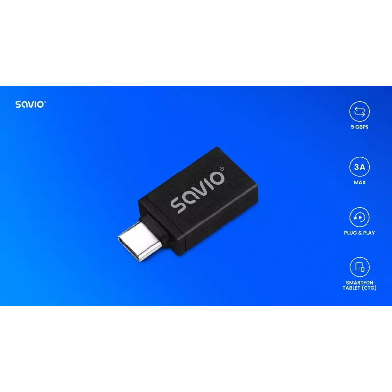 Savio AK-80 vaizdo kabelio adapteris 0 m USB-A į USB-C juodas