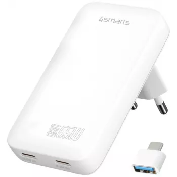 Įkroviklis FlatPlug 65W GaN Dual USB-C baltas