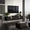 TV spintelė Cama 4D MOUNTAIN 2040×400×550 mm juoda + auksinė medžio drožlių plokštės viršus
