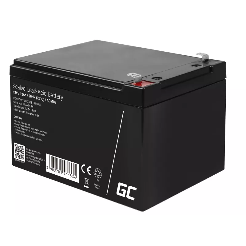 AGM baterija Green Cell 12V 12Ah – sandarus švino rūgšties akumuliatorius (VRLA), 151×98×95 mm, 3,3 kg