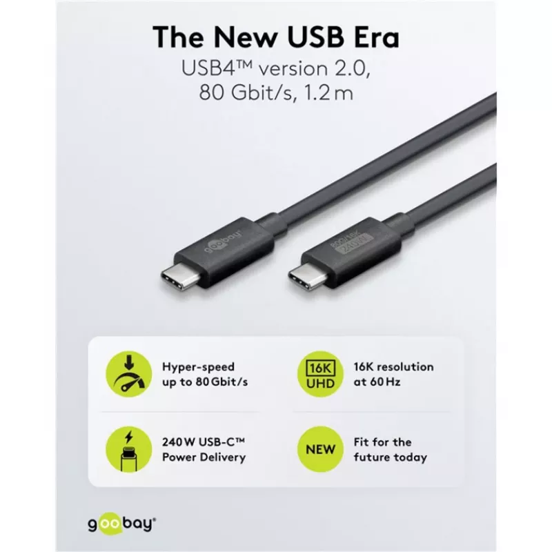 USB-C laidas WENTRONIC USB4 Gen4 1,2 m – palaiko 16k@60Hz ir 4K@120Hz