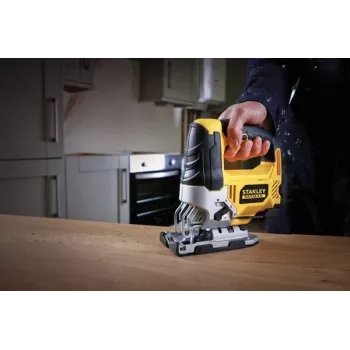Dėlionė STANLEY FME340K — 710 W, 3000 spm, pjovimo gylis mediena 85 mm, plienas 10 mm, viršutinė rankena, nuožulnus pjovimas