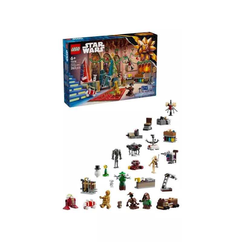 Statybinis žaislas LEGO Star Wars Advent Calendar 2025 – rinkinys 75418, sezoninės pastatomos minifigūrėlės ir modeliai