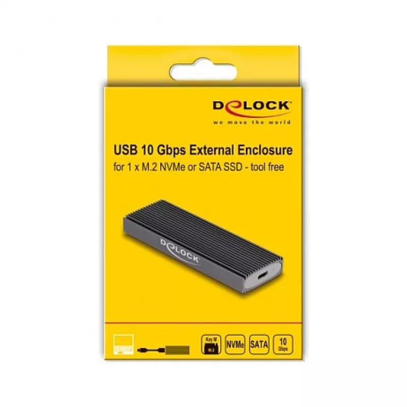 DeLOCK išorinis USB Type-C dėklas M.2 NVMe PCIe arba SATA SSD, be įrankių