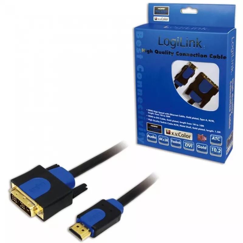 Kabelis vaizdo adapteris LogiLink CHB3102 2m HDMI DVI-D juodas mėlynas