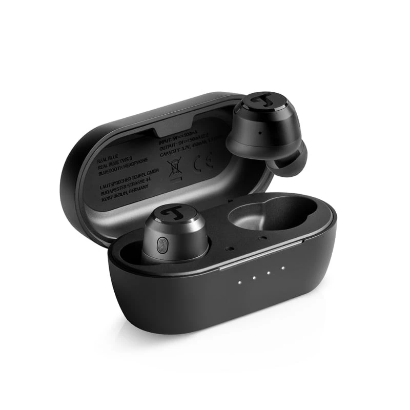 Teufel REAL BLUE TWS 3 belaidės ausinės į ausis, juodos, Bluetooth, skirtos skambučiams ir muzikai