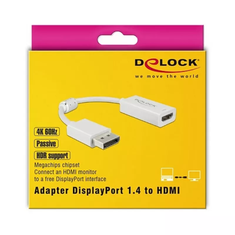 Adapterio laidas DeLOCK 63936 DisplayPort į HDMI 0,1 m Baltas