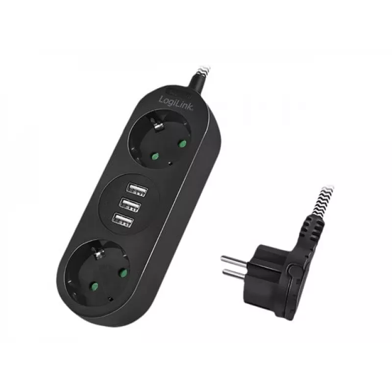 Prailginimo laidas LogiLink LPS262U 1,5 m 2 AC lizdai vidaus juodas