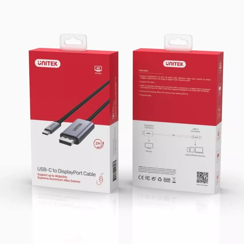 UNITEK V1409A USB-C į DisplayPort keitiklis, juoda/pilka