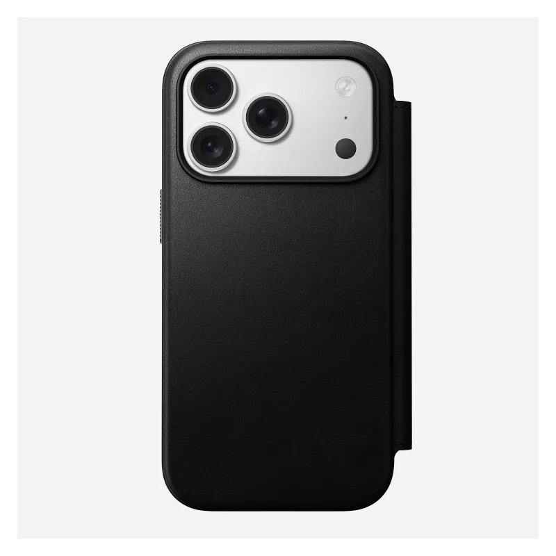 Nomad Modern Leather Folio dėklas su odiniu viršeliu iPhone 17 Pro, 16 cm (6,3 colio), juodas, 4 kortelių kišenės