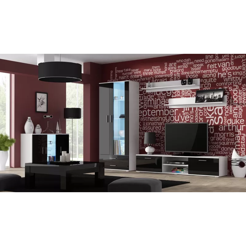 Sideboard Cama Meble SOHO S7 120 cm – 3 durys, 4 lentynos, balta viršus, juodas blizgesys