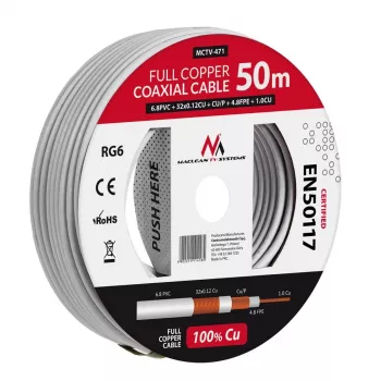 Koaksialinis kabelis Maclean MCTV-471 RG-6/U 50 m baltas